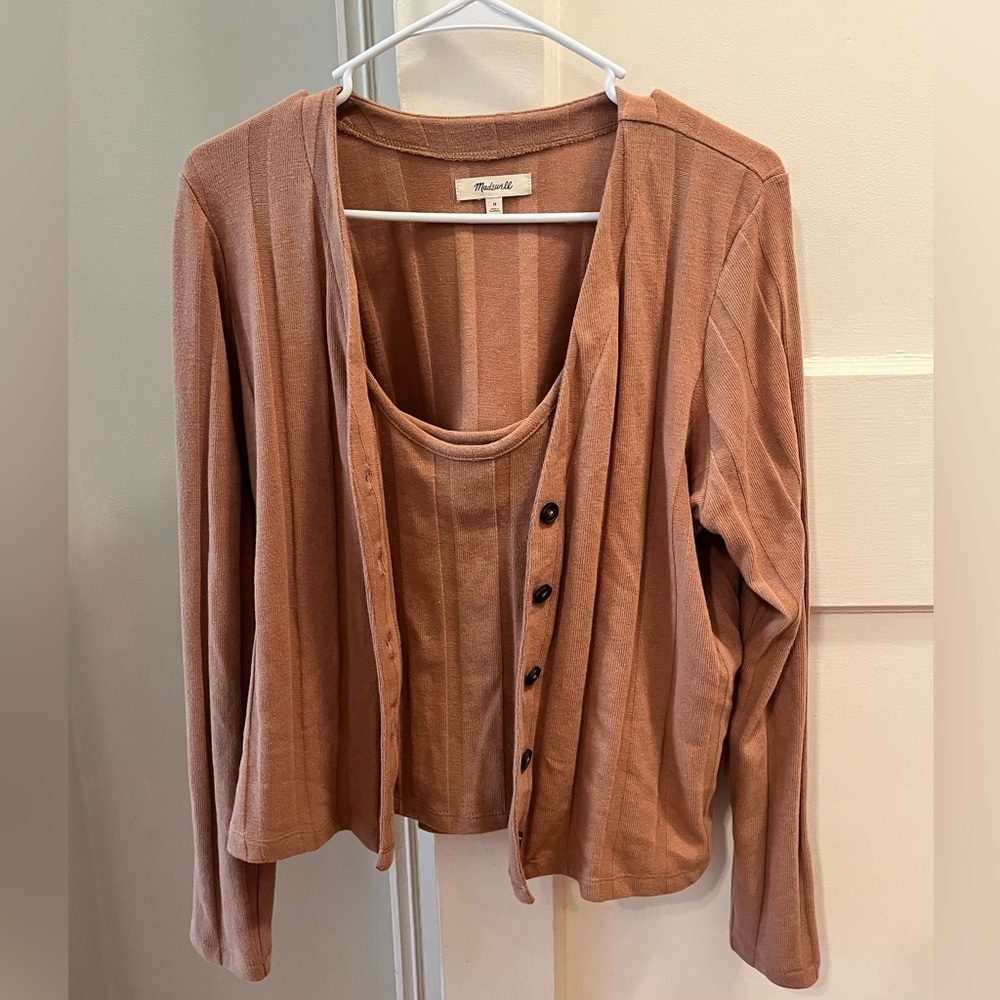 Madewell tan knit matching camisole and sweater set